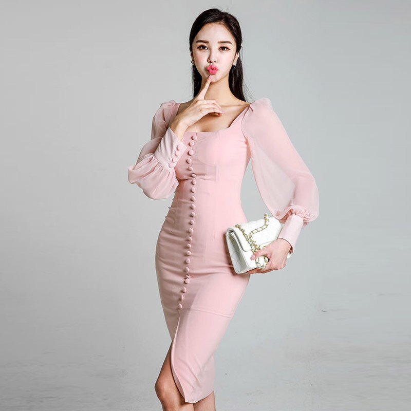 Pink Slim Pencil Dress