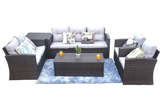 6PCS Reconfigurable Stylish Patio Sofa Set  With Seat Cushion