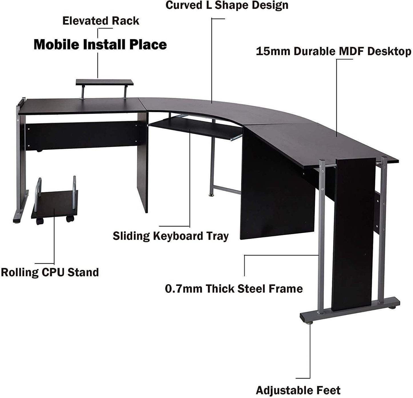 71" L-Shaped Gaming Desk -Wide Wood Curved Corner Workstation