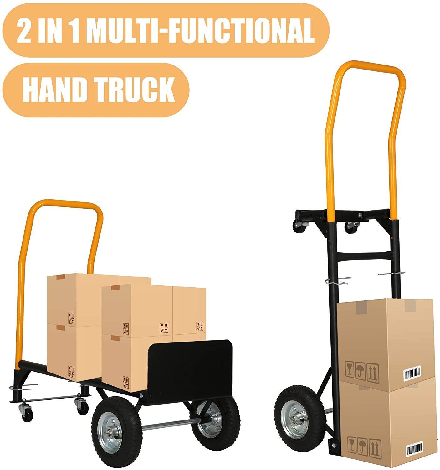 Convertible Hand Truck Dual Purpose 2 Wheel Dolly with 2 Swivel Wheels-330 Lbs