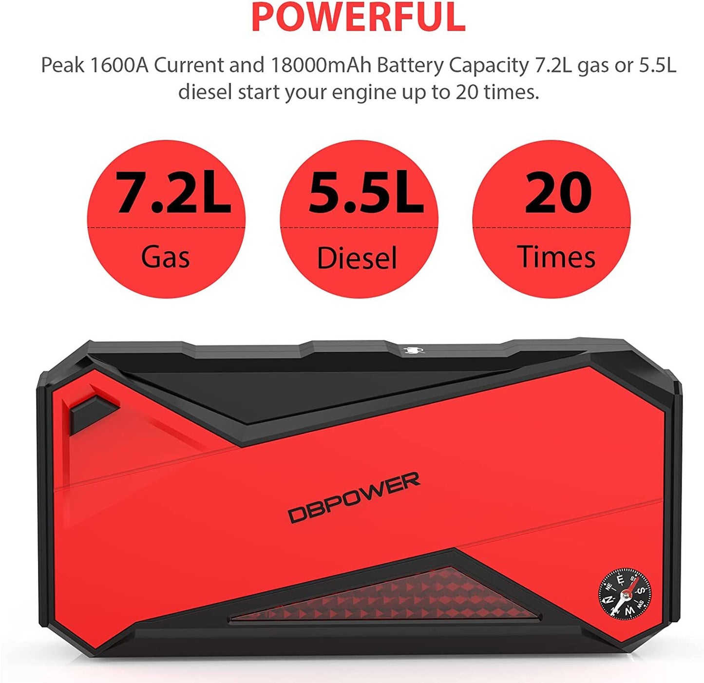 DBPOWER Car Jump Starter, 1600A Peak