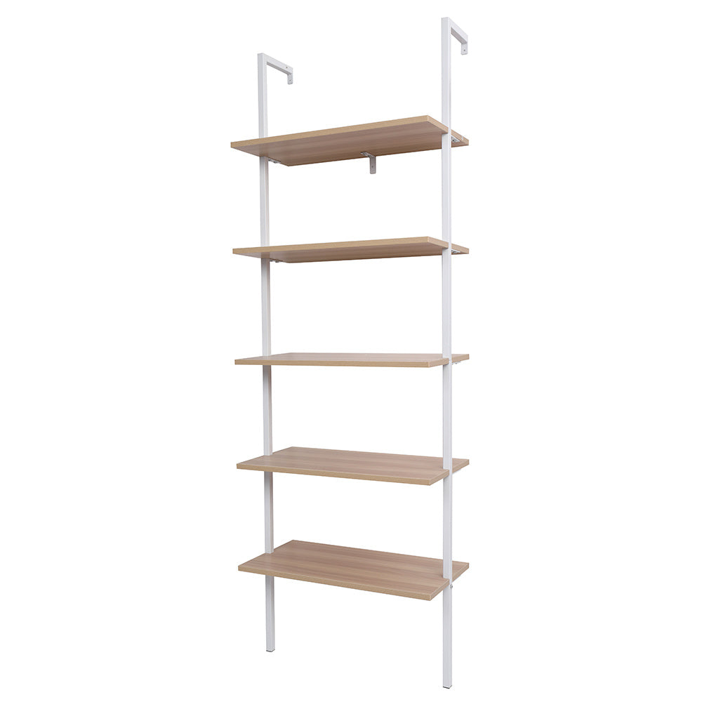 5-Shelf Wood Ladder Bookcase with Metal Frame