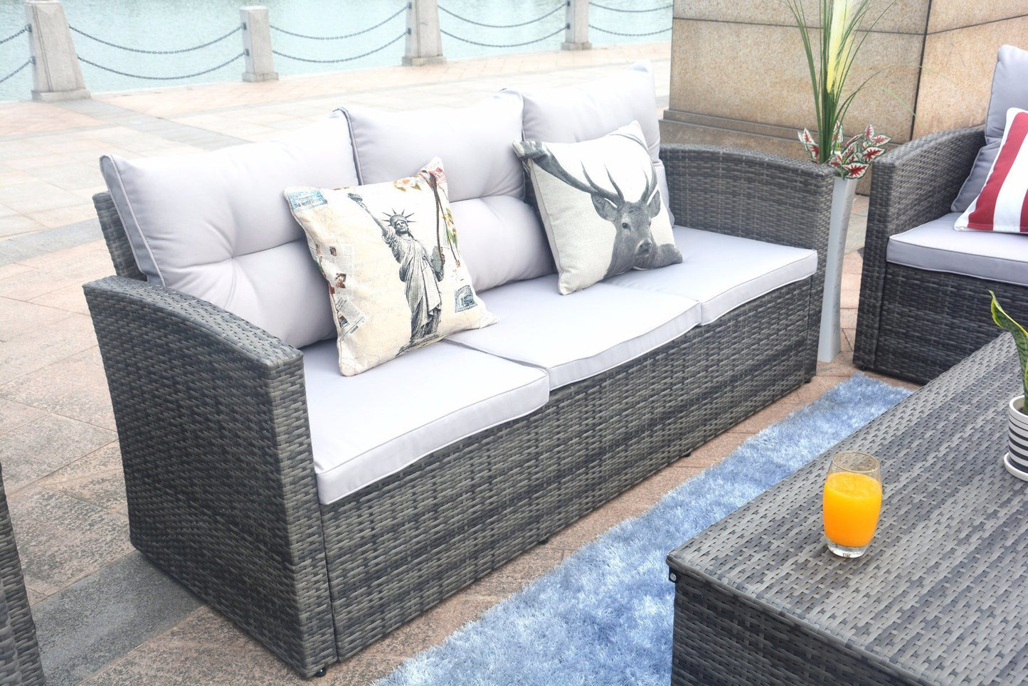 6PCS Reconfigurable Stylish Patio Sofa Set  With Seat Cushion