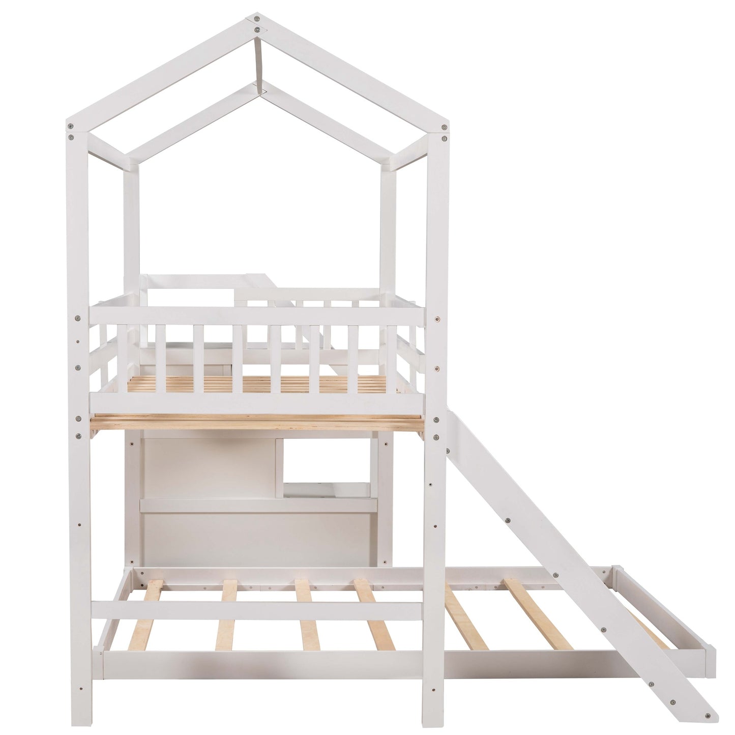 Twin over Full Sized Bunk Bed w/ Convertible Slide & Storage Staircase