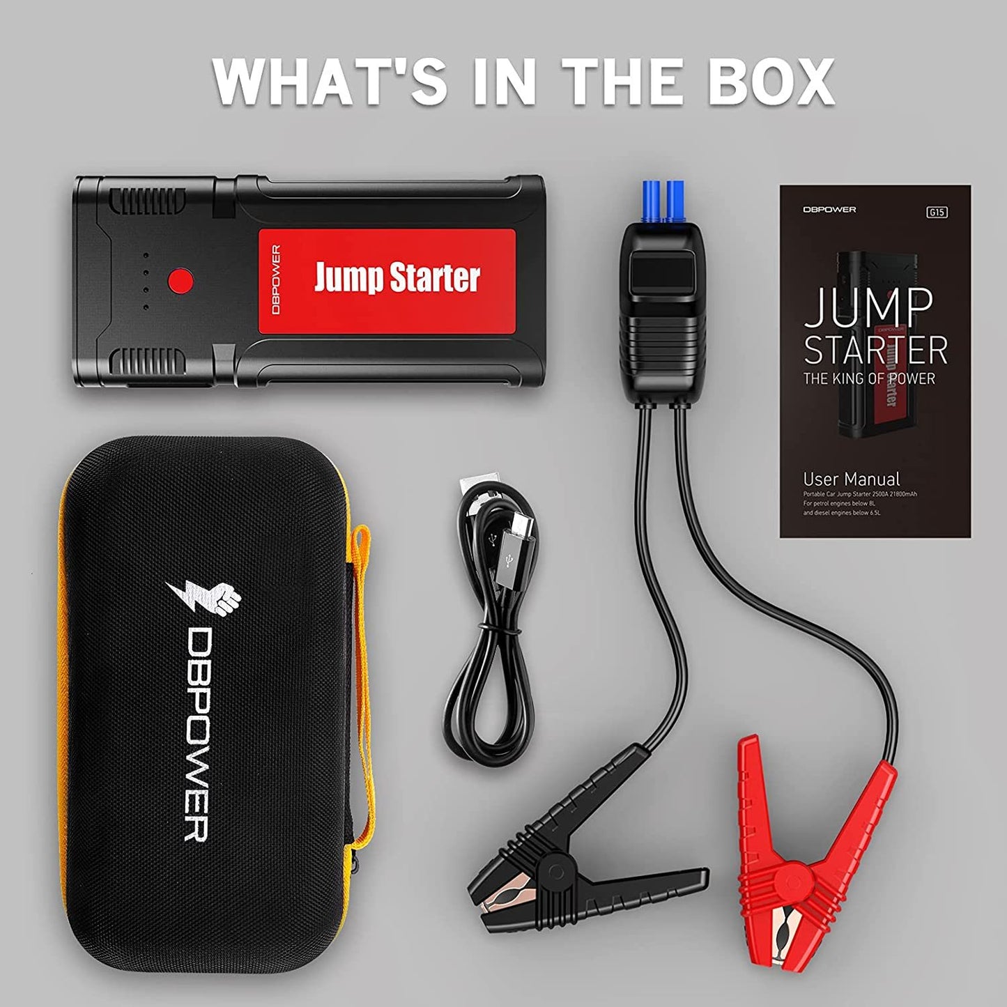 Portable Car Jump Starter- for up to 8.0L Gasoline/6.5L Diesel Engines, Quick Charging