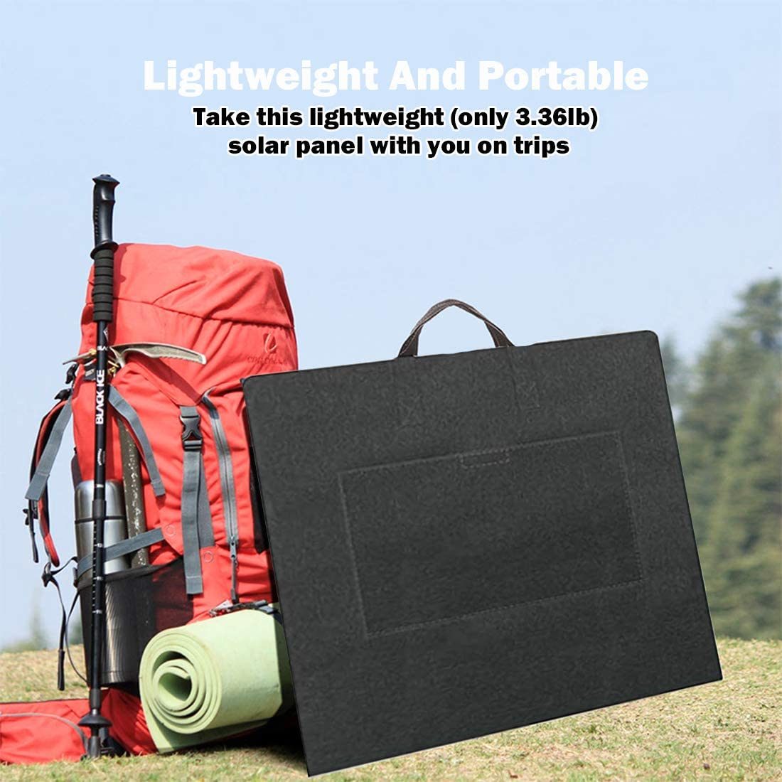 Flashfish Foldable Solar Charger with 5V USB 18V DC Output (Compatible with Portable Generator, Smartphones, Tablets and More)