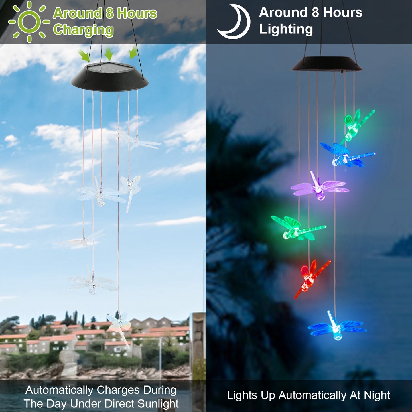 Solar Powered Dragonfly Lights Wind Chimes