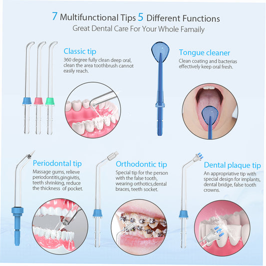 Dental Water Pick Teeth Cleaner w/ 10 Pressure levels & 7 Multifunctional Tips