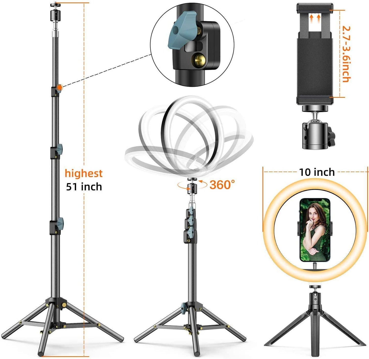 Ring Light 10'' with Stand and Phone Holder