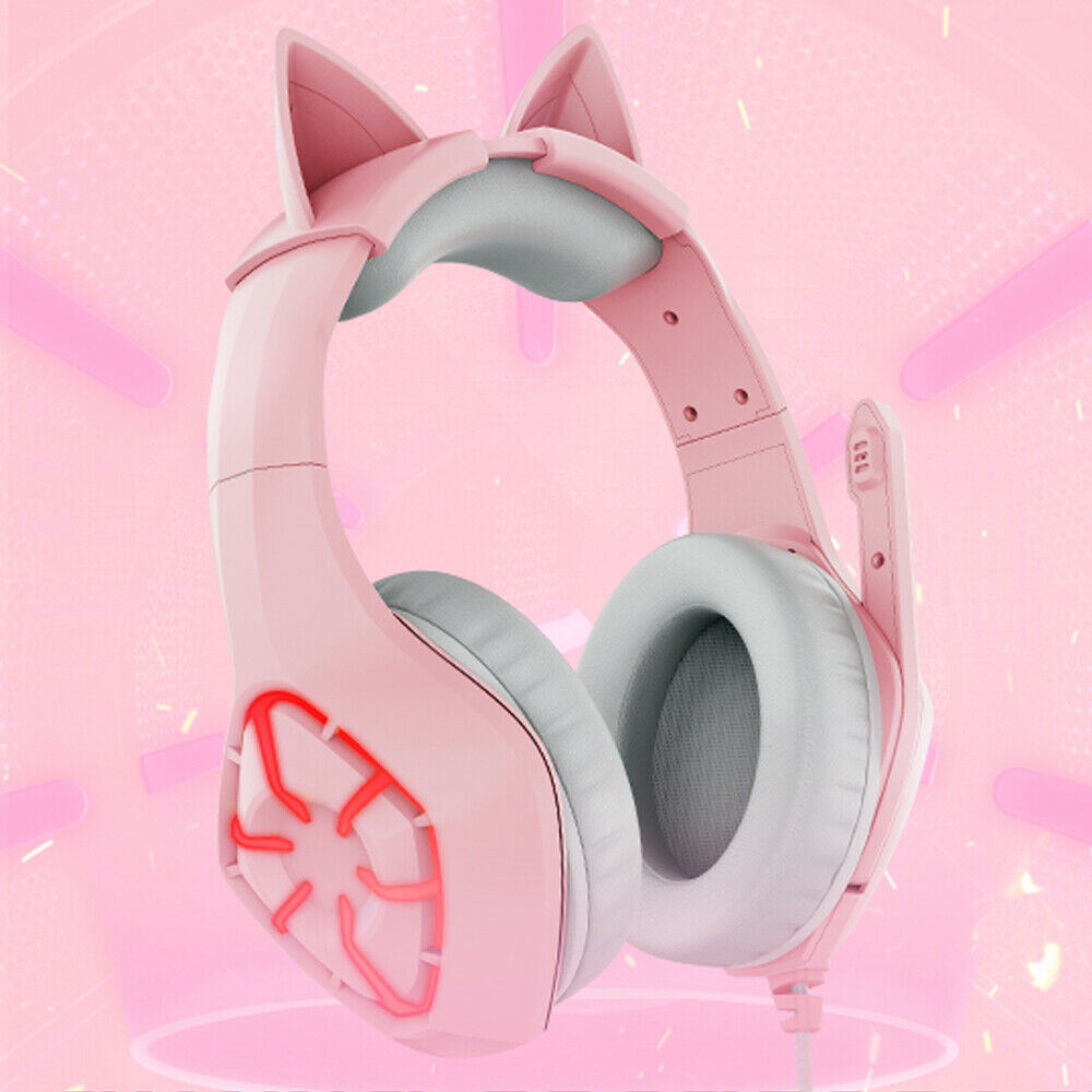 New Gaming Headset with Detachable Cat Ears, LED Light & Noise Canceling Microphone