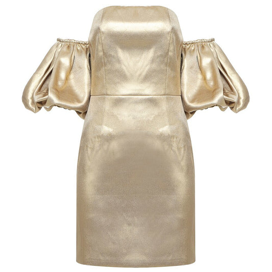 Puff Sleeve Backless Gold Lady Dress