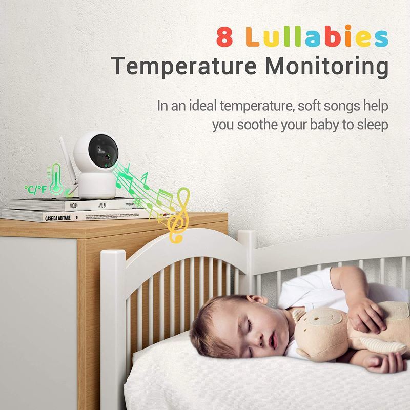 360° PTZ Remote 1080P 5"LCD Screen Video Baby Monitor With Night Vision