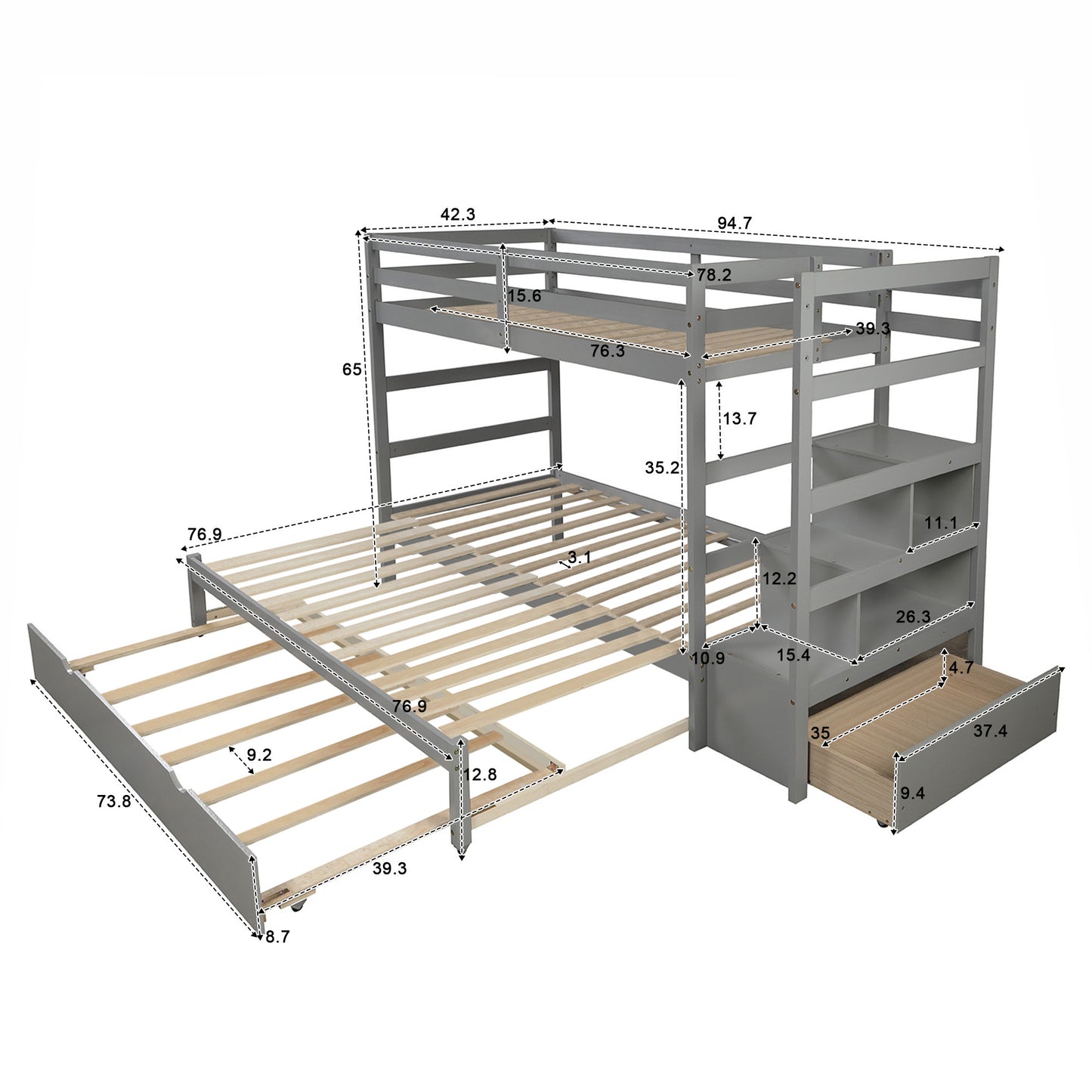 Twin over Twin/King Bunk Bed with Twin Size Trundle