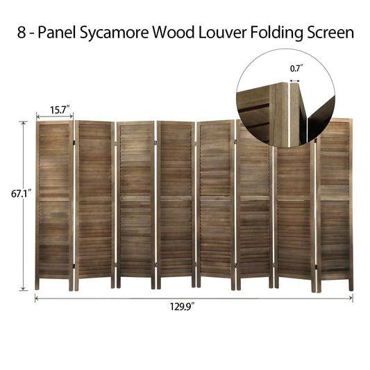 Sycamore Wood (8 Panel) Folding Louvered Room Divider