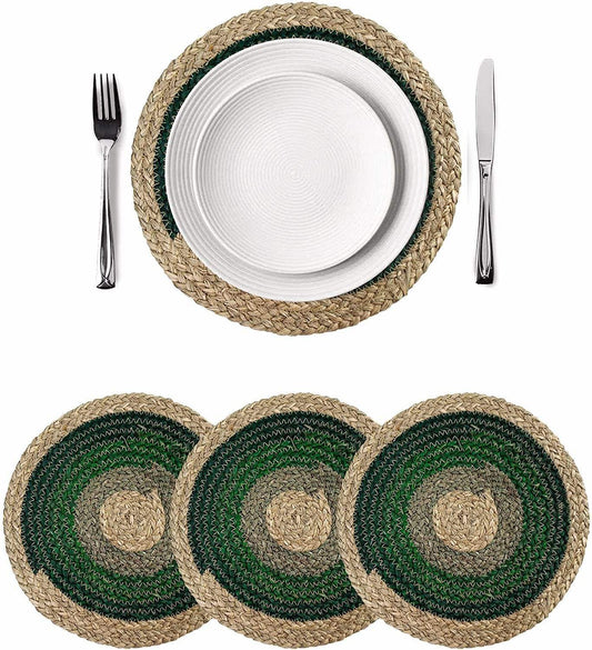 Set of 4 Round Jute Placemats (Anti Slip and Hand Woven)