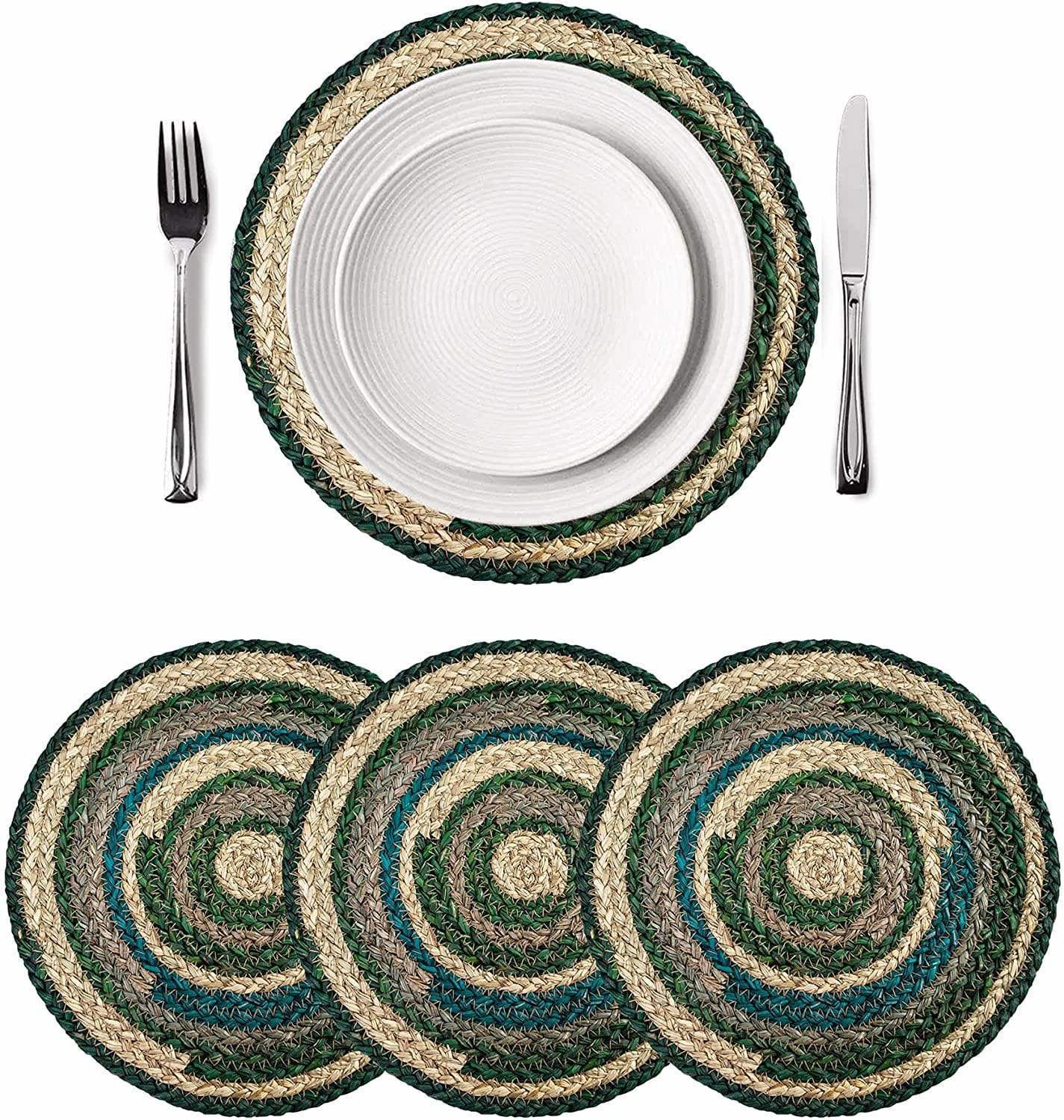 Set of 4 Round Jute Placemats (Anti Slip and Hand Woven)