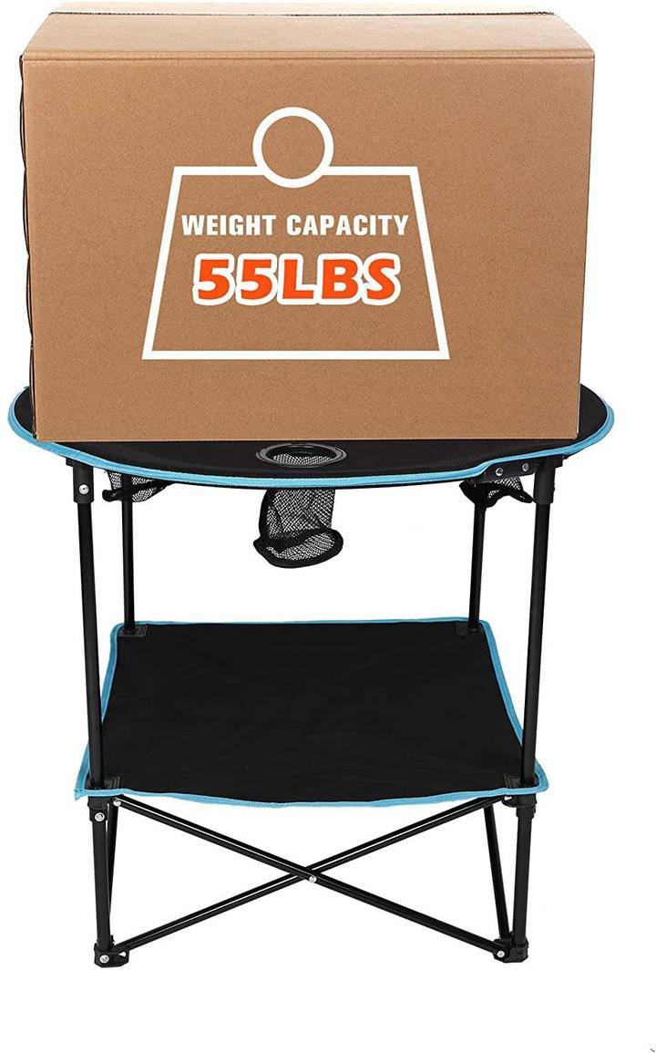 Bosonshop Folding Table w/Cup Holders and Carry Bag (Black & Blue)