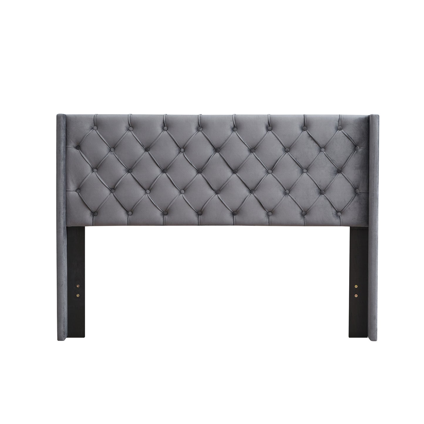 Strong Wood Upholstered Bed-Dark Gray Velvet (Queen)