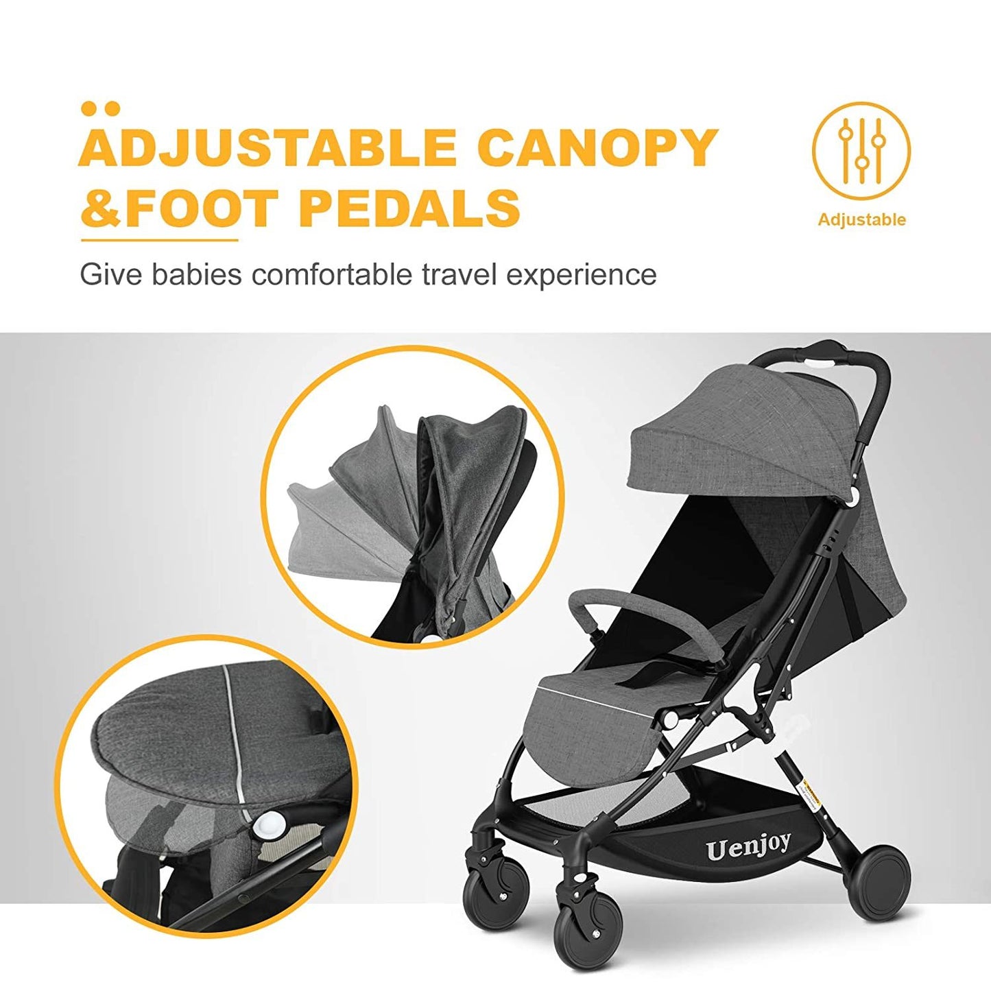 Uenjoy Baby Stroller One-Click Foldable Lightweight Stroller, with Lockable Universal Wheels