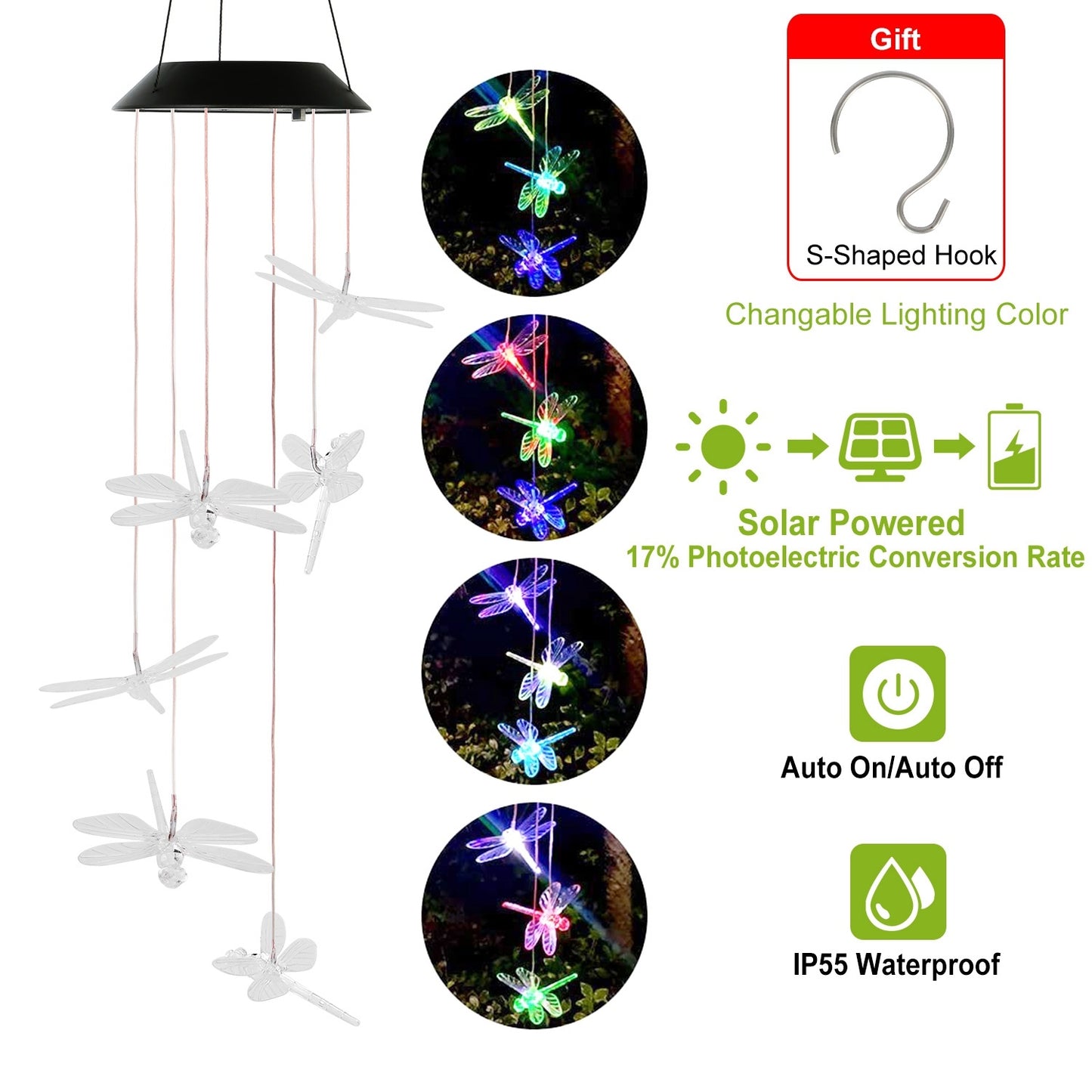 Solar Powered Dragonfly Lights Wind Chimes