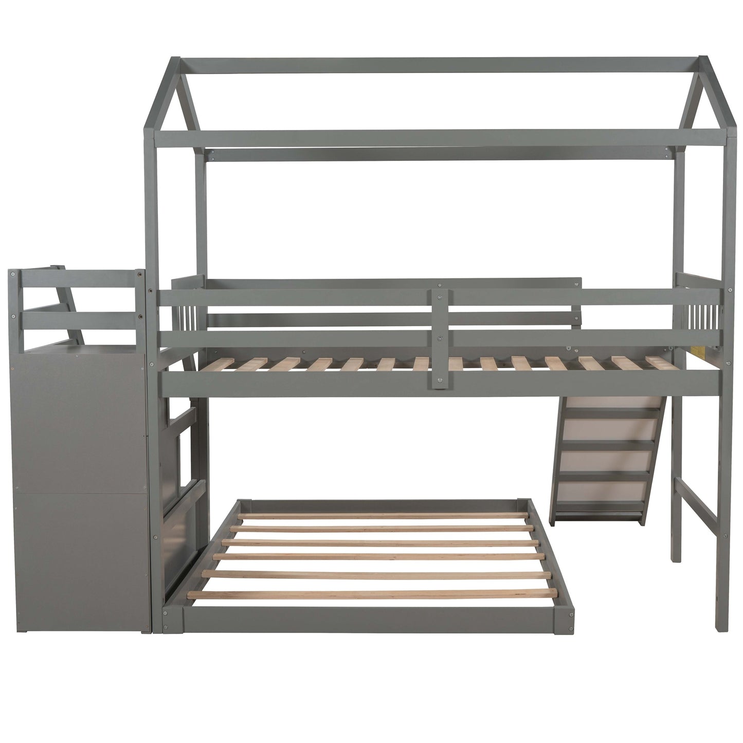 Twin over Full Sized Bunk Bed w/ Convertible Slide & Storage Staircase