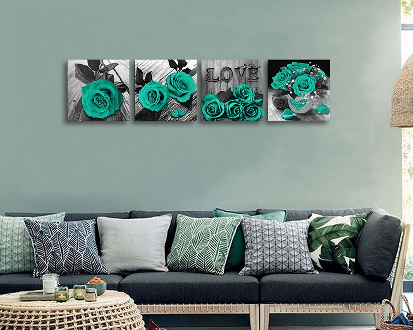 Canvas Wall Art Red Rose Canvas Print  (4 Pieces)