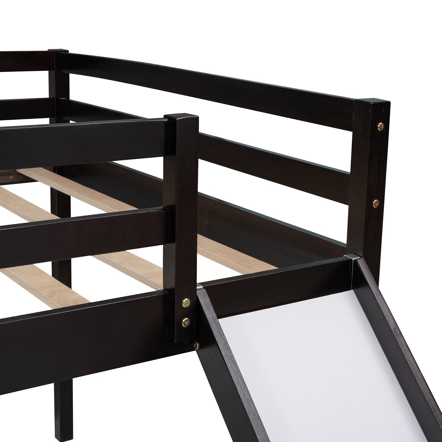 Full Size L-Shaped Loft Bed with Built-in Ladders and Slide