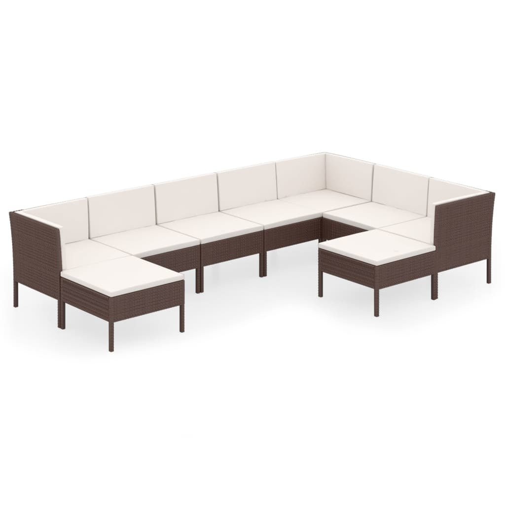 9 Piece Patio Lounge Set with Cushions Poly Rattan Brown