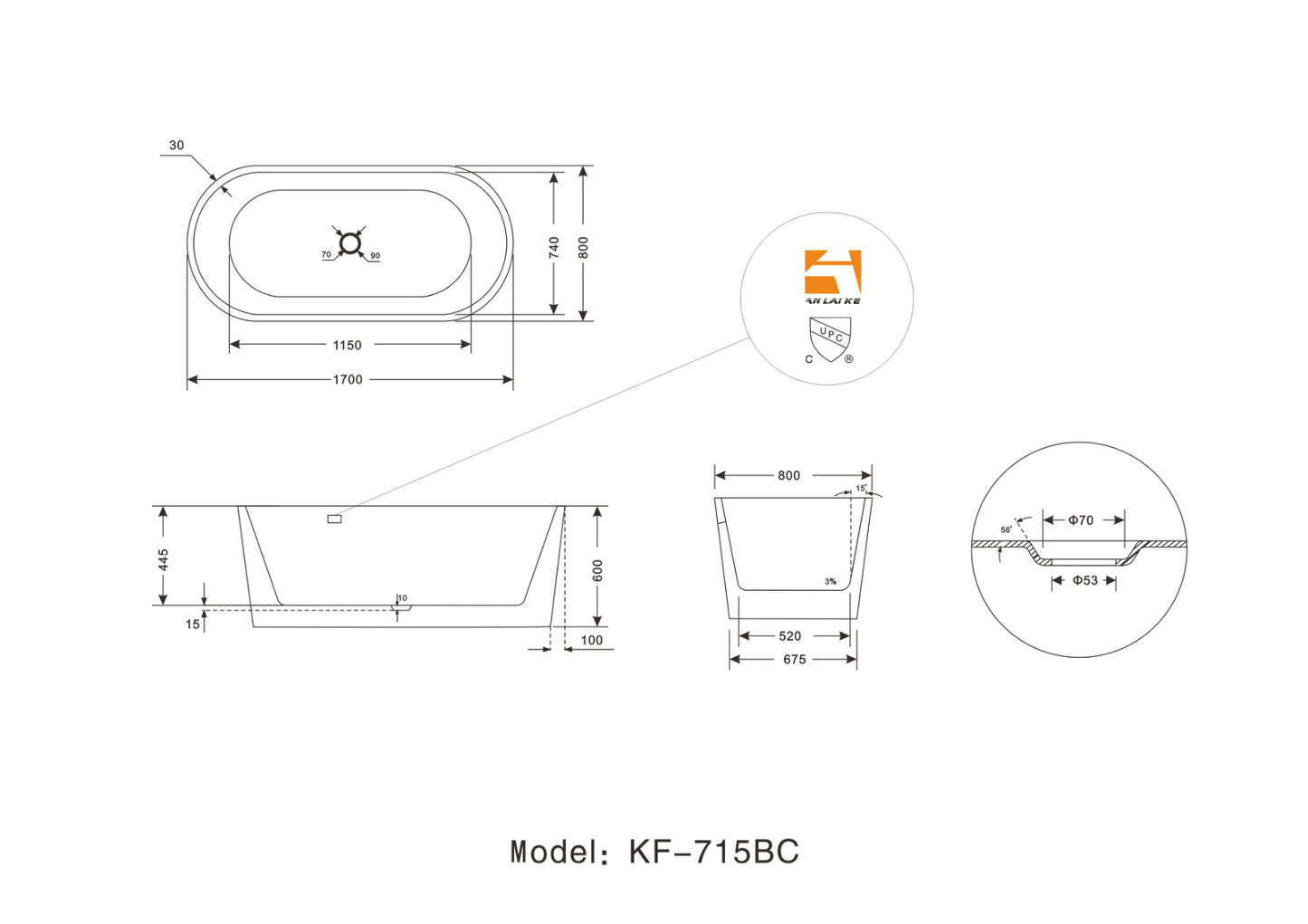 100% Acrylic Freestanding Bathtub Contemporary Soaking Tub