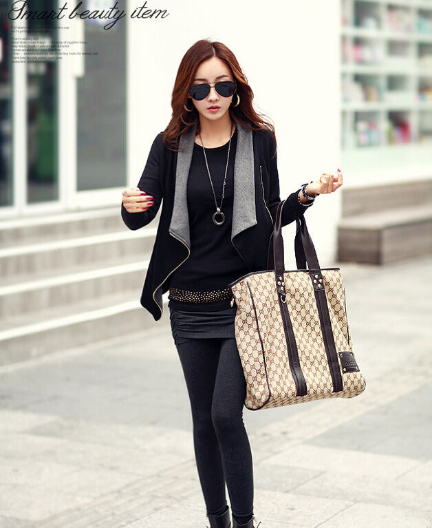 Woman's Autumn Top Outwear Coat Patch Lapel Collar Coat