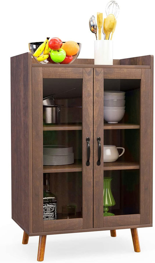 Kitchen Sideboard Buffet Cabinet, Mid-Century Dining Storage Sever Storage Cupboard Console Table w/Glass Door