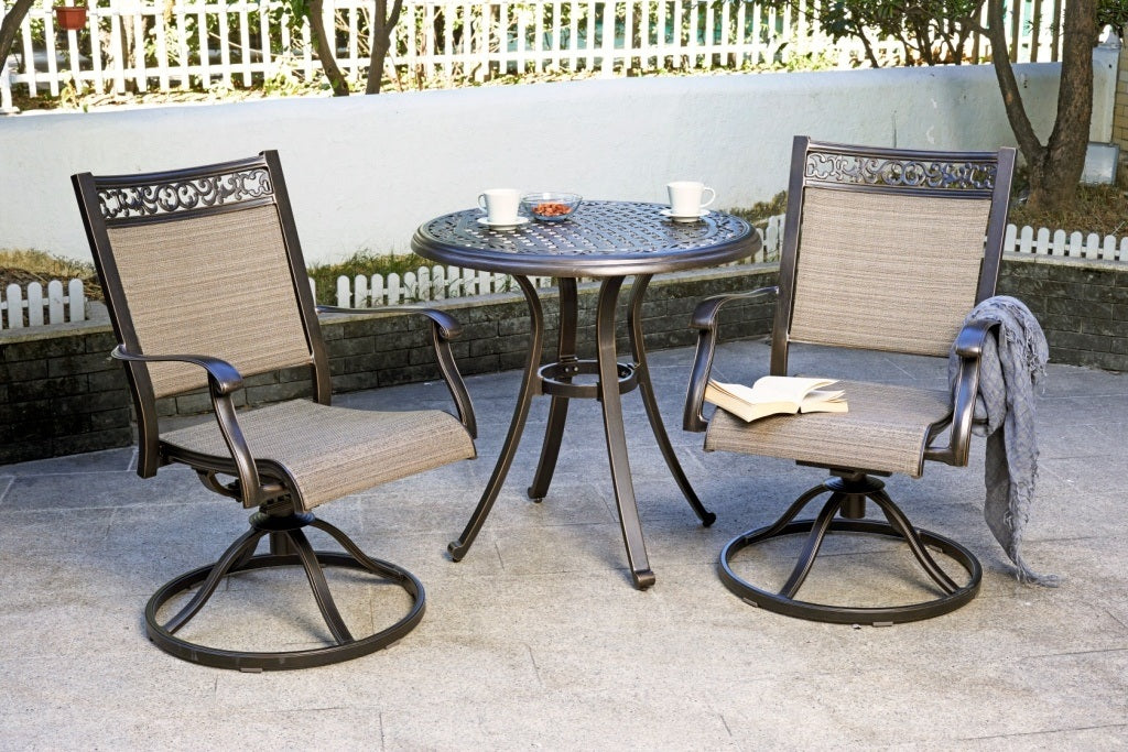 3 Piece Bistro Set, Cast Aluminum Dining Table Swivel Rocker Chairs Outdoor Patio Furniture