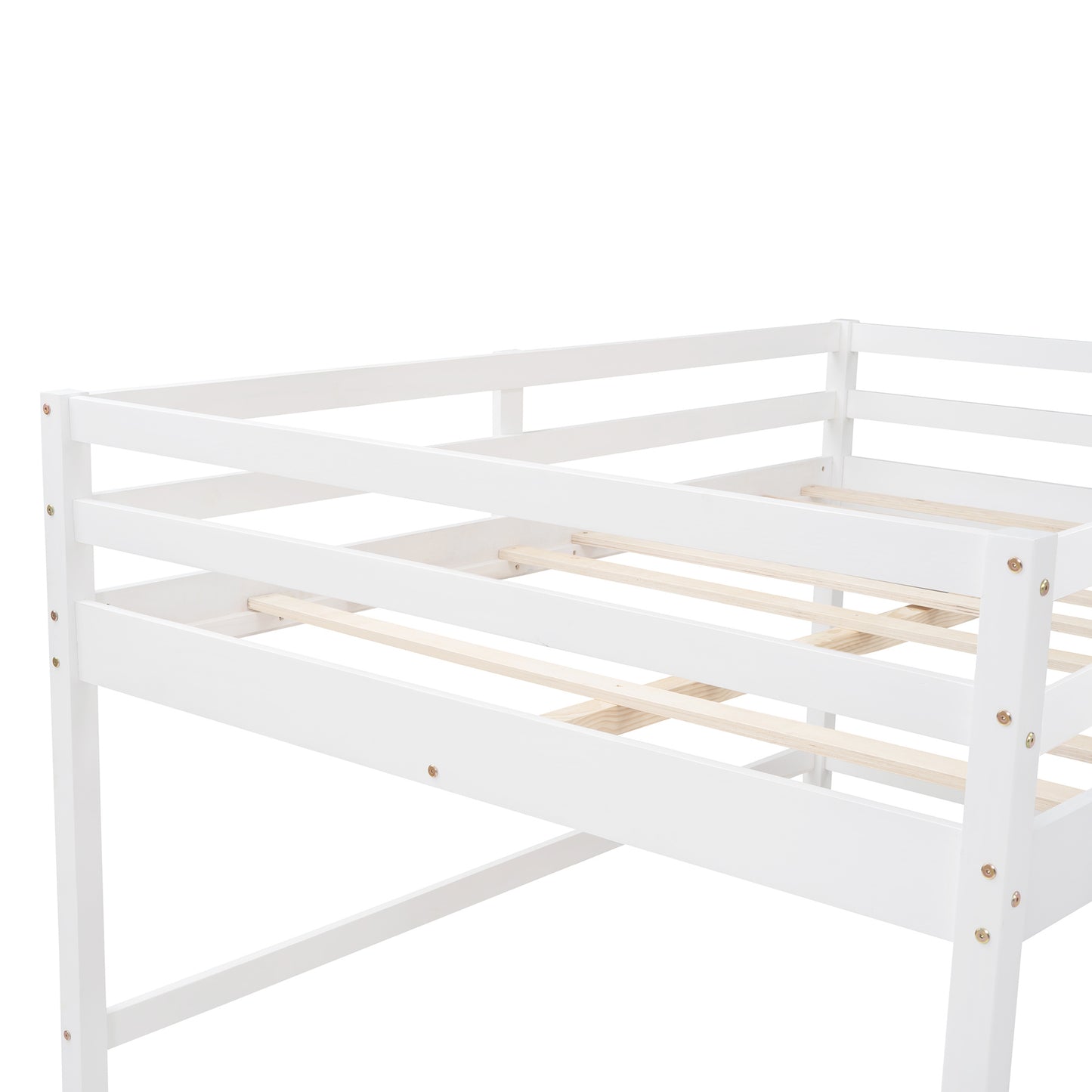 Full Size L-Shaped Loft Bed with Built-in Ladders and Slide