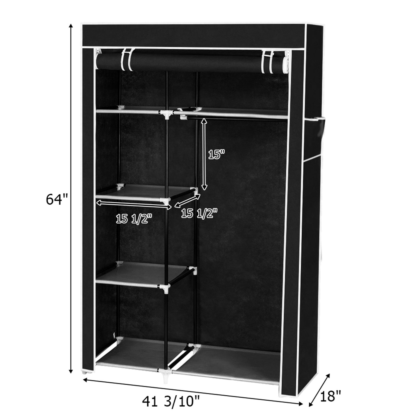 64" Portable Closet/Organizer Wardrobe Clothes Rack with Shelves-Black