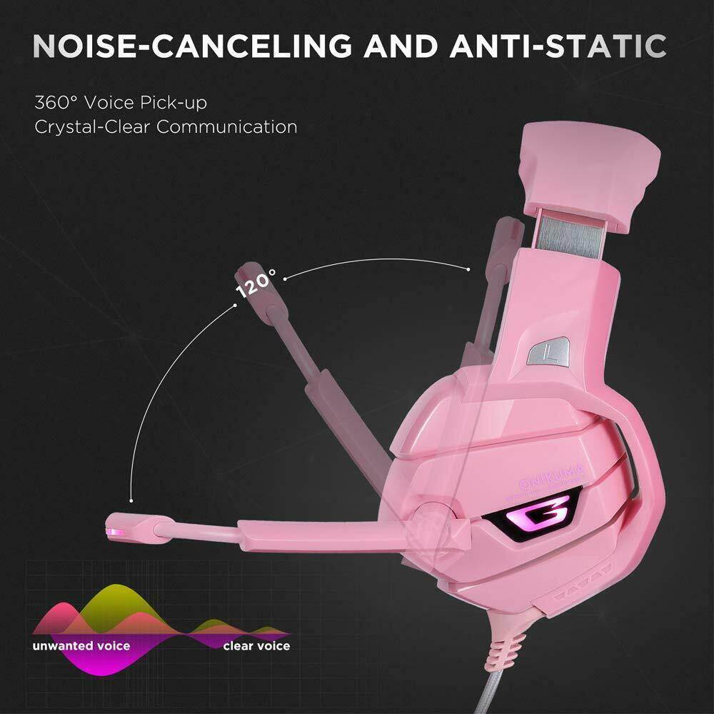 K5 Pink Gaming Headset for PS4 Xbox One PC Laptop with Noise Cancelling Mic