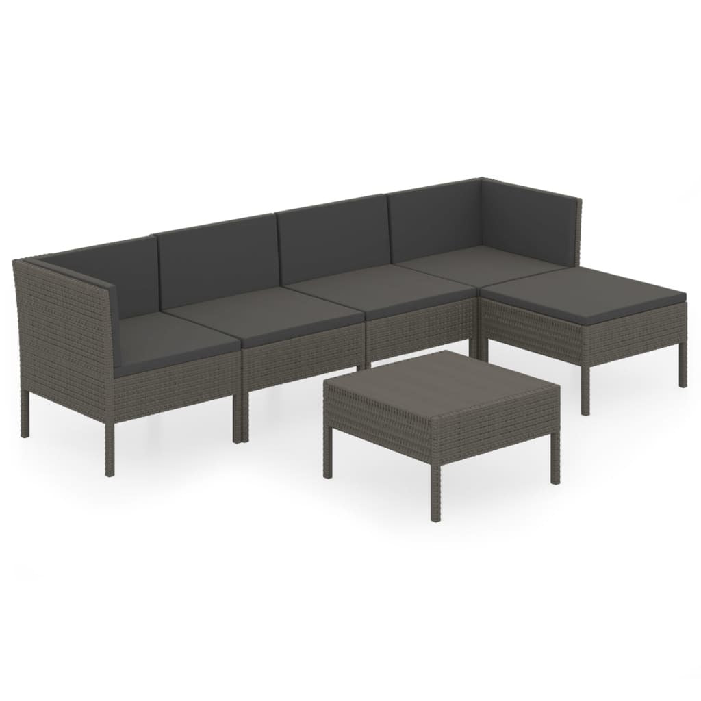 6 Piece Patio Lounge Set with Cushions Poly Rattan Gray