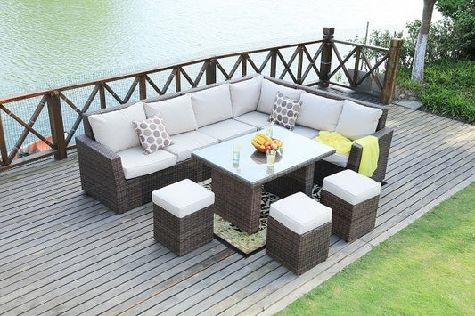 7-Piece Outdoor Rattan/Wicker Sofa Set, Brown (DC)