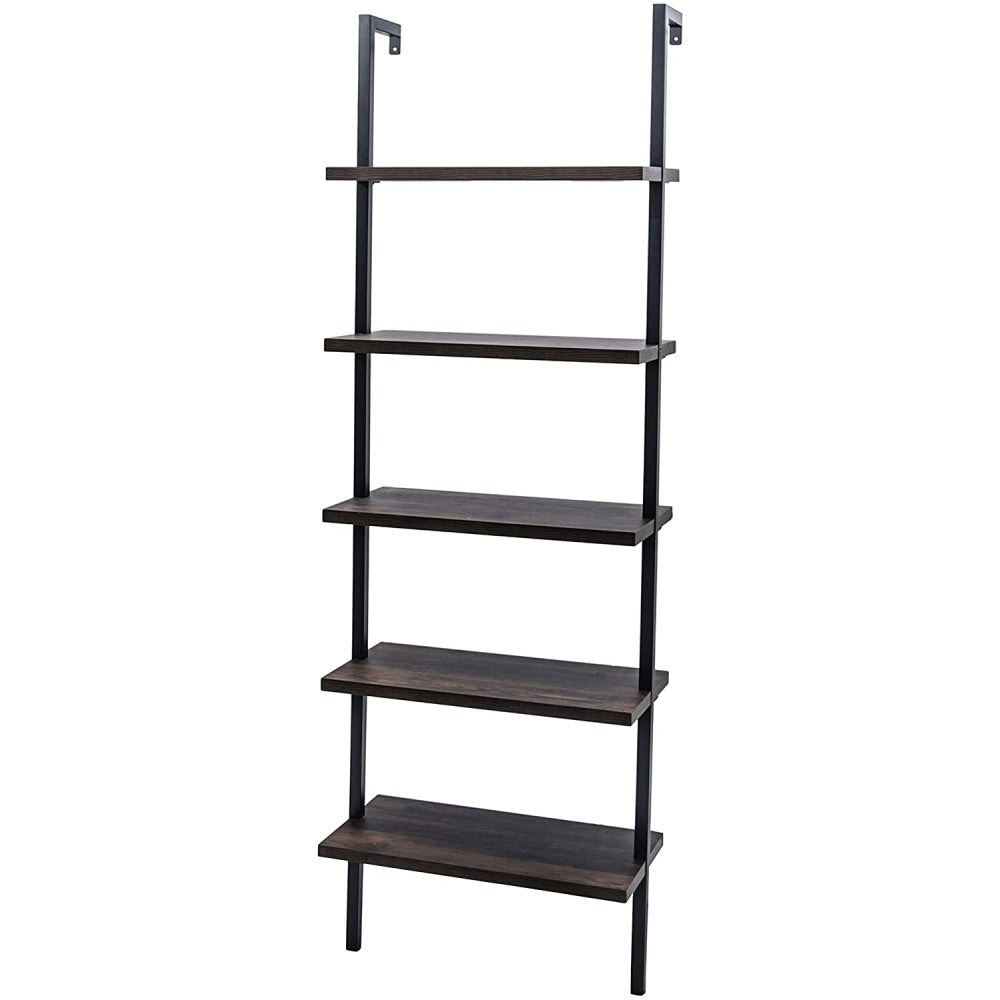 5-Shelf Wood Ladder Bookcase with Metal Frame