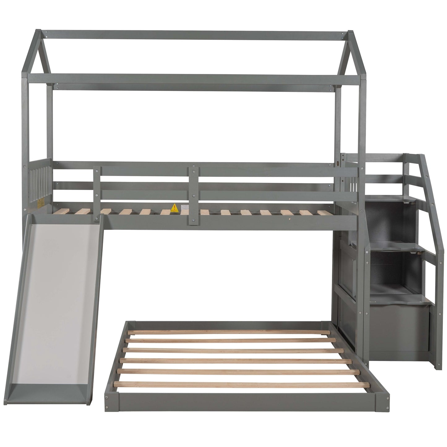 Twin over Full Sized Bunk Bed w/ Convertible Slide & Storage Staircase