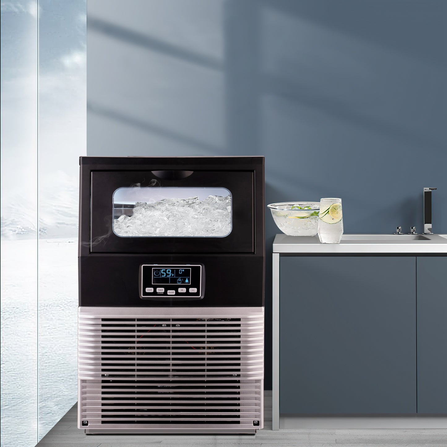 Freestanding Commercial Ice Maker Machine 66LBS/24H, Auto-Clean Built-in Automatic Water Inlet