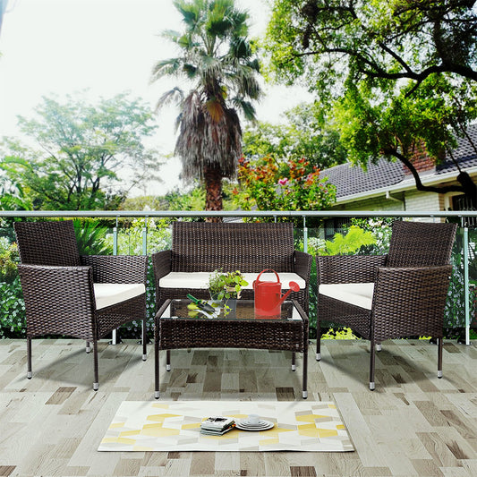 4 PCS Outdoor Garden Rattan Patio Furniture Set