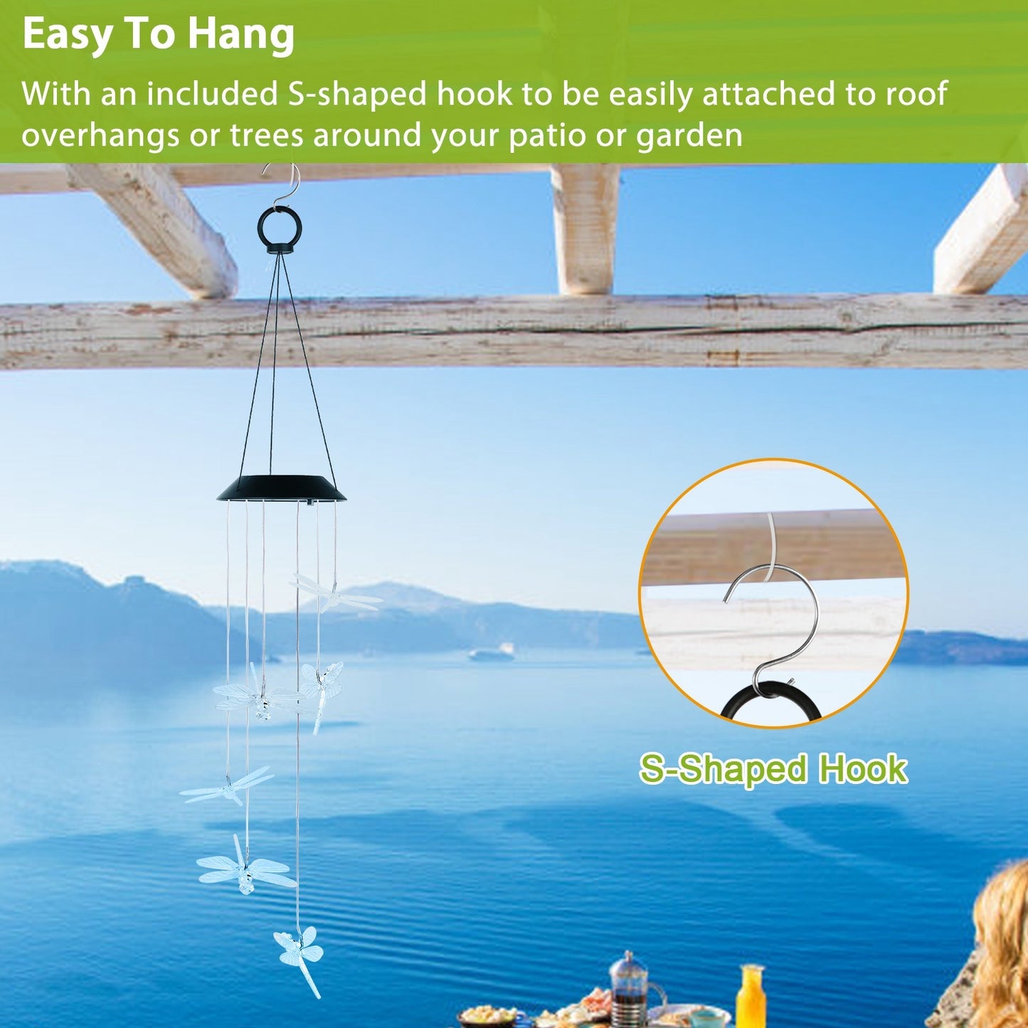 Solar Powered Dragonfly Lights Wind Chimes