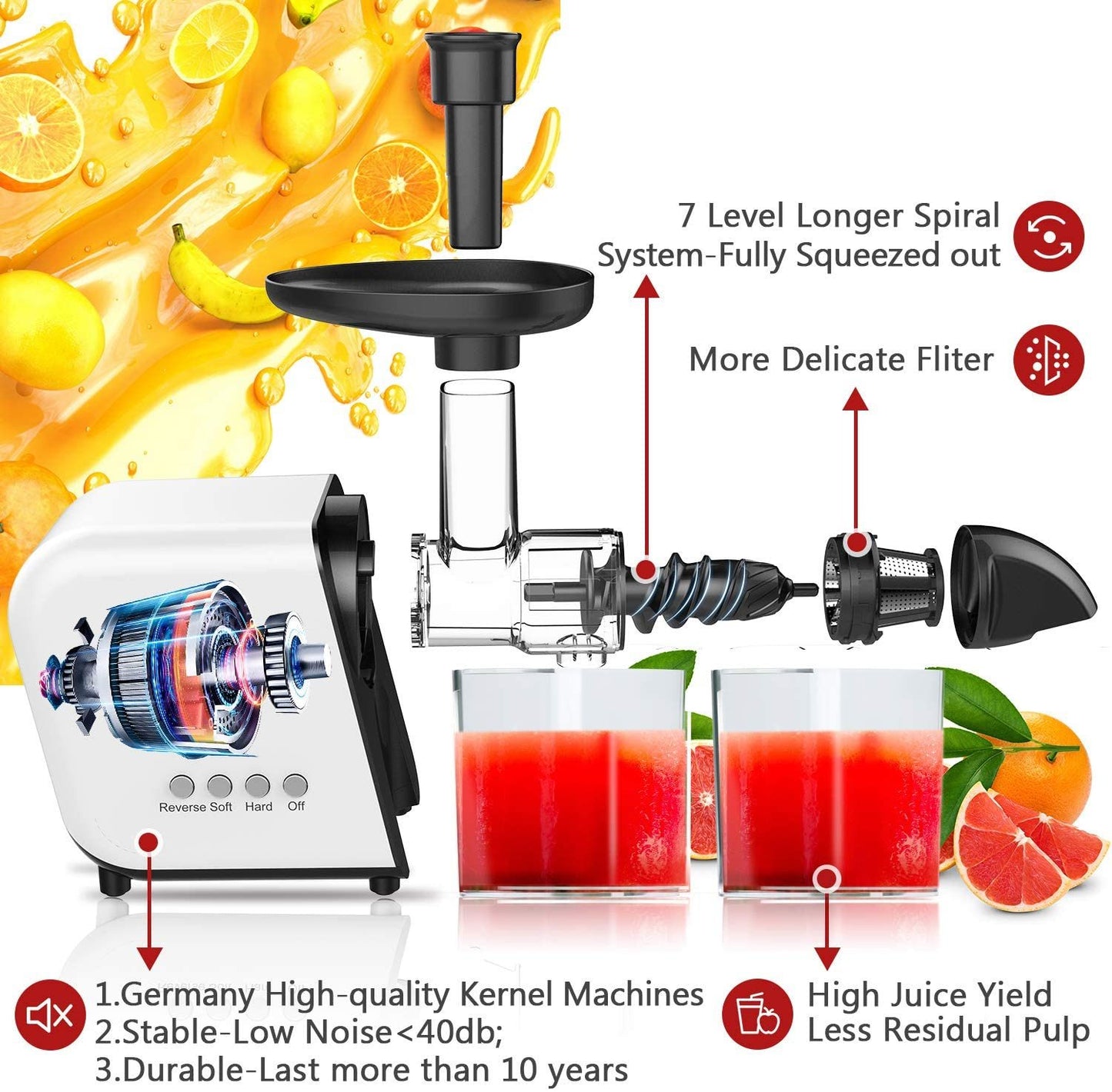 Koios B5100 Masticating Juicer with Reversible and Quiet Motor