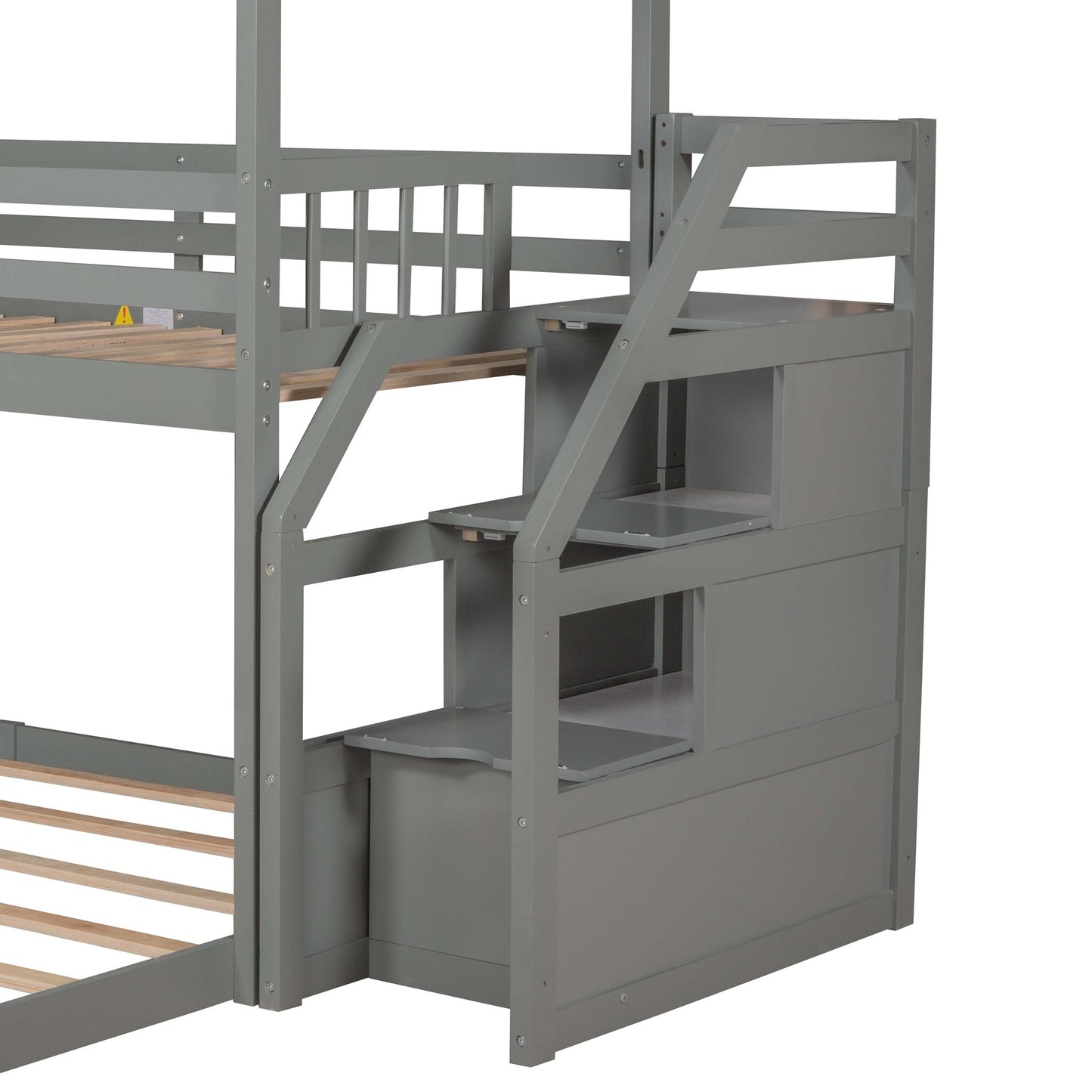 Twin over Full Sized Bunk Bed w/ Convertible Slide & Storage Staircase