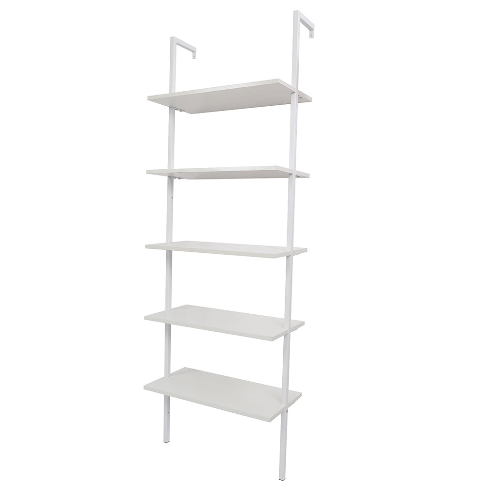 5-Shelf Wood Ladder Bookcase with Metal Frame