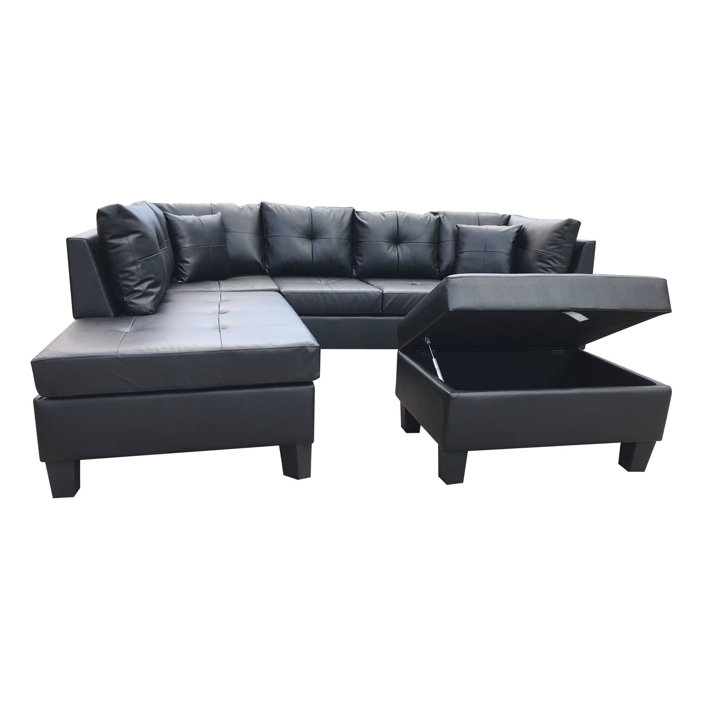 Three Piece Sectional Sofa w/ Chaise lounge and Storage Ottoman