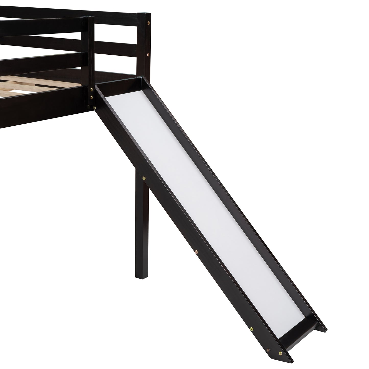 Full Size L-Shaped Loft Bed with Built-in Ladders and Slide