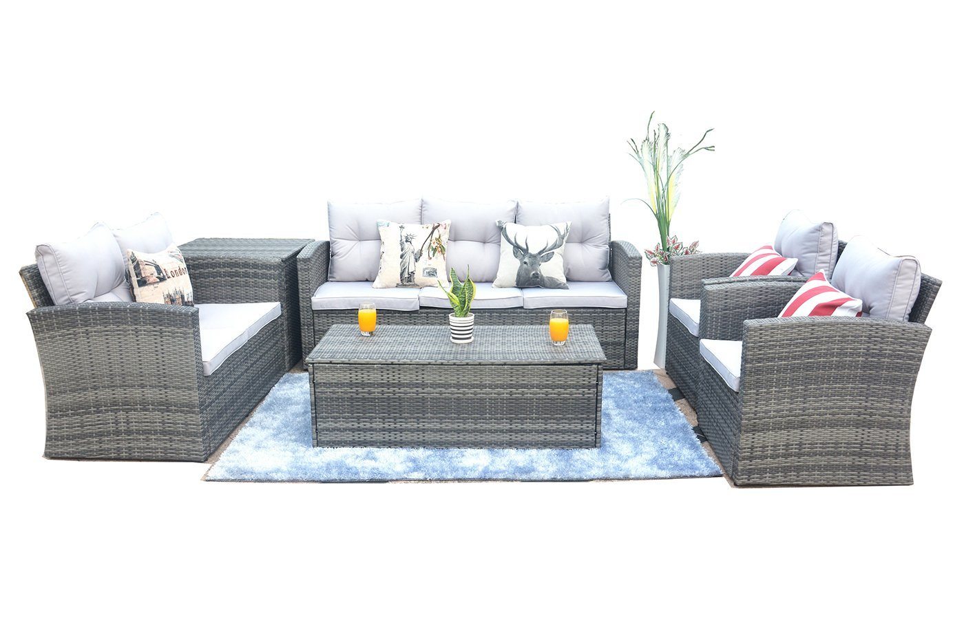 6PCS Reconfigurable Stylish Patio Sofa Set  With Seat Cushion