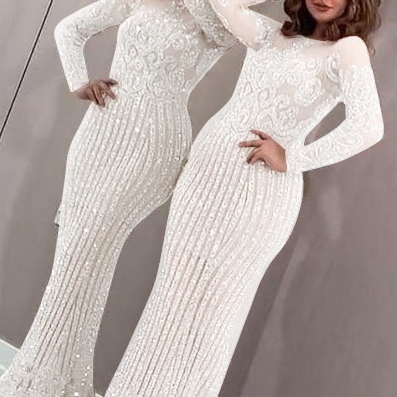 Sequined  Long Sleeve Bodycon White Mermaid Dresses