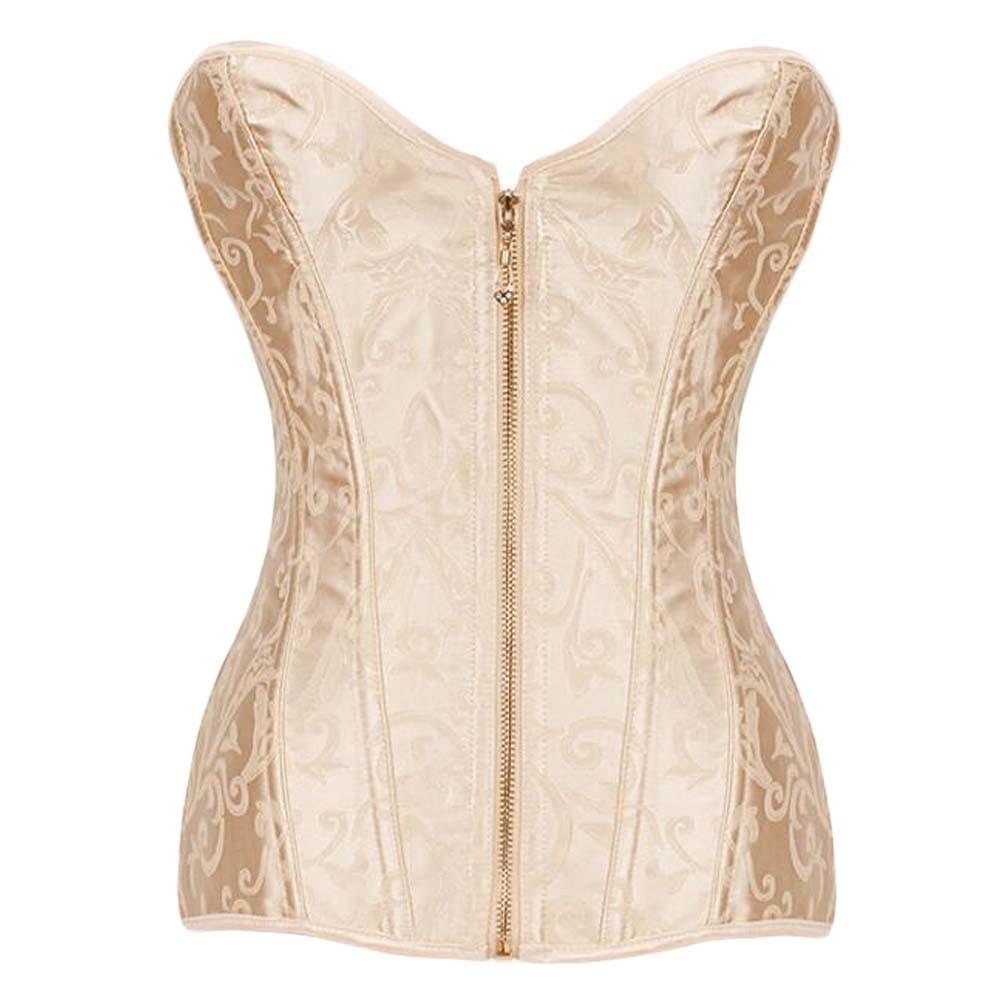 Jacquard Overbust Lace Up Corset Bustier Top (Gold)